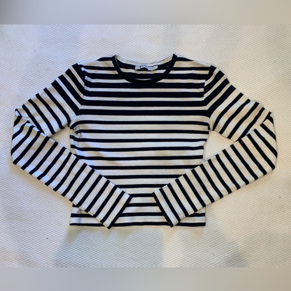 T x Alexander Wang striped cropped long sleeve shirt